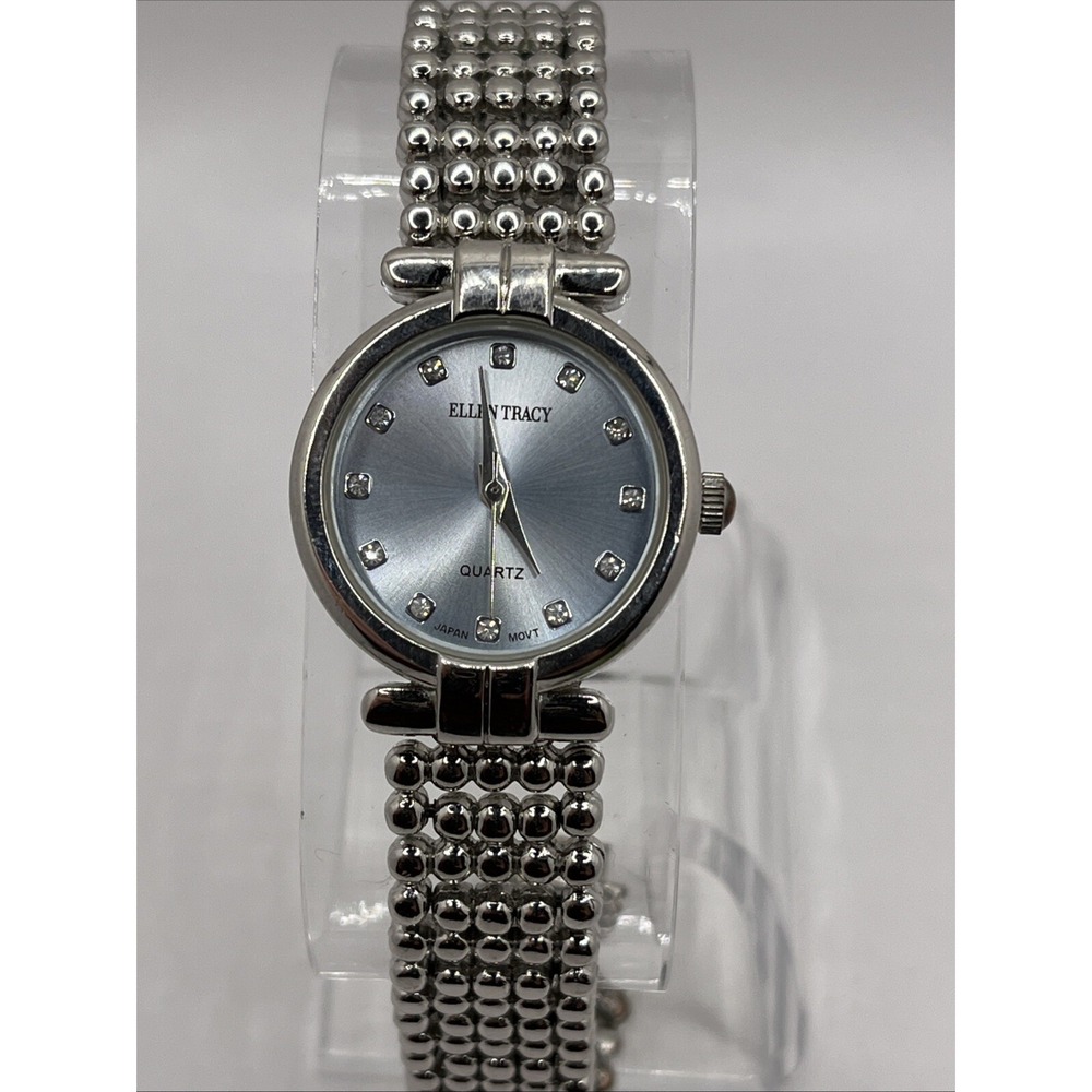 Ellen Tracy Women's Quartz Watch Silver 26mm Case 7" Band- New Battery